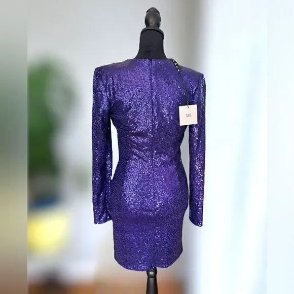 SHO BY TADASHI SHOJI Long Sleeve Sequin Cocktail Mini Dress Size XS - Picture 3 of 16